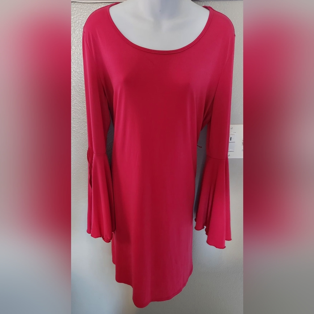 Carson Kressley Hot Pink/ Red Velvet Top Long Flare Sleve